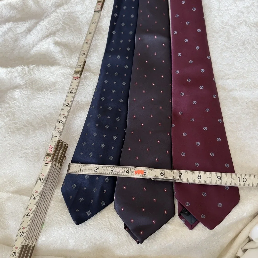 3 Surrey Vintage Men's Neck Dad Ties Set Three Red Blue Paisley Poly Silk Work